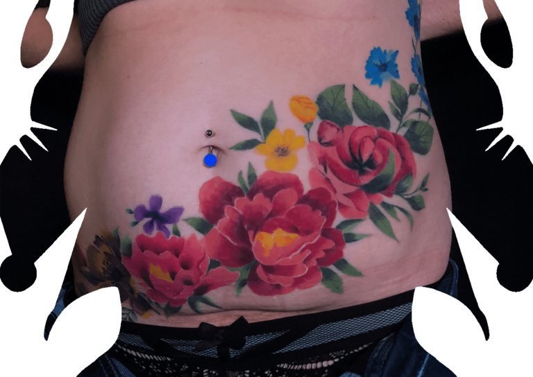 scar cover up with flower tattoo