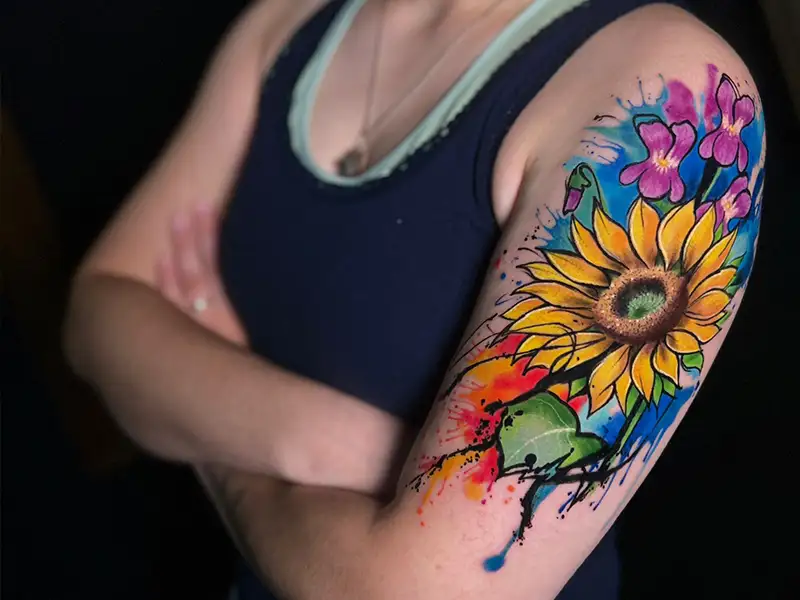 aquarel tattoo stuttgart mit sonnen blumen