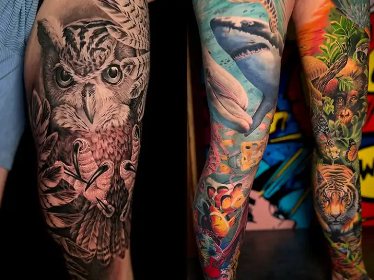 realistische tattoos stuttgart und esslingen owl and ocean and jungle animals